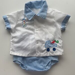 Vintage Tow Truck Newborn Baby Boy Outfit